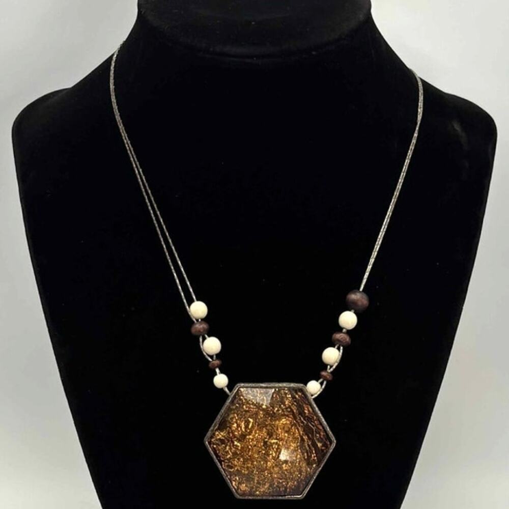 Brown Stone Hexagon Necklace